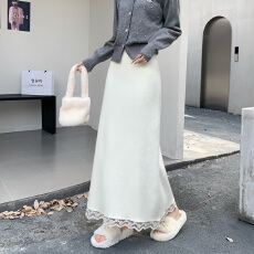 批发实拍针织裙子女秋冬半身裙2025新款设计感蕾丝拼接包臀裙高腰<b class='q'>长裙</b>