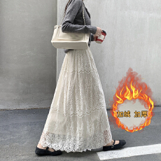 批发实拍秋冬新款高级感气质蕾丝半身裙女加绒加厚直筒裙高腰中<b class='q'>长裙</b>子