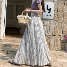 批发实拍<b class='q'>百褶</b>裙a字<b class='q'>半身裙</b>女春夏新款高腰显瘦波点大摆雪纺长裙伞裙子