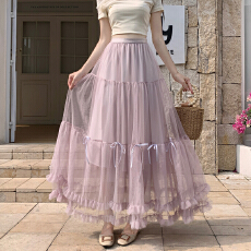 批发实拍<b class='q'>网纱</b>a字裙半身裙2026春夏新款纱裙女半身高腰长款垂感大摆裙