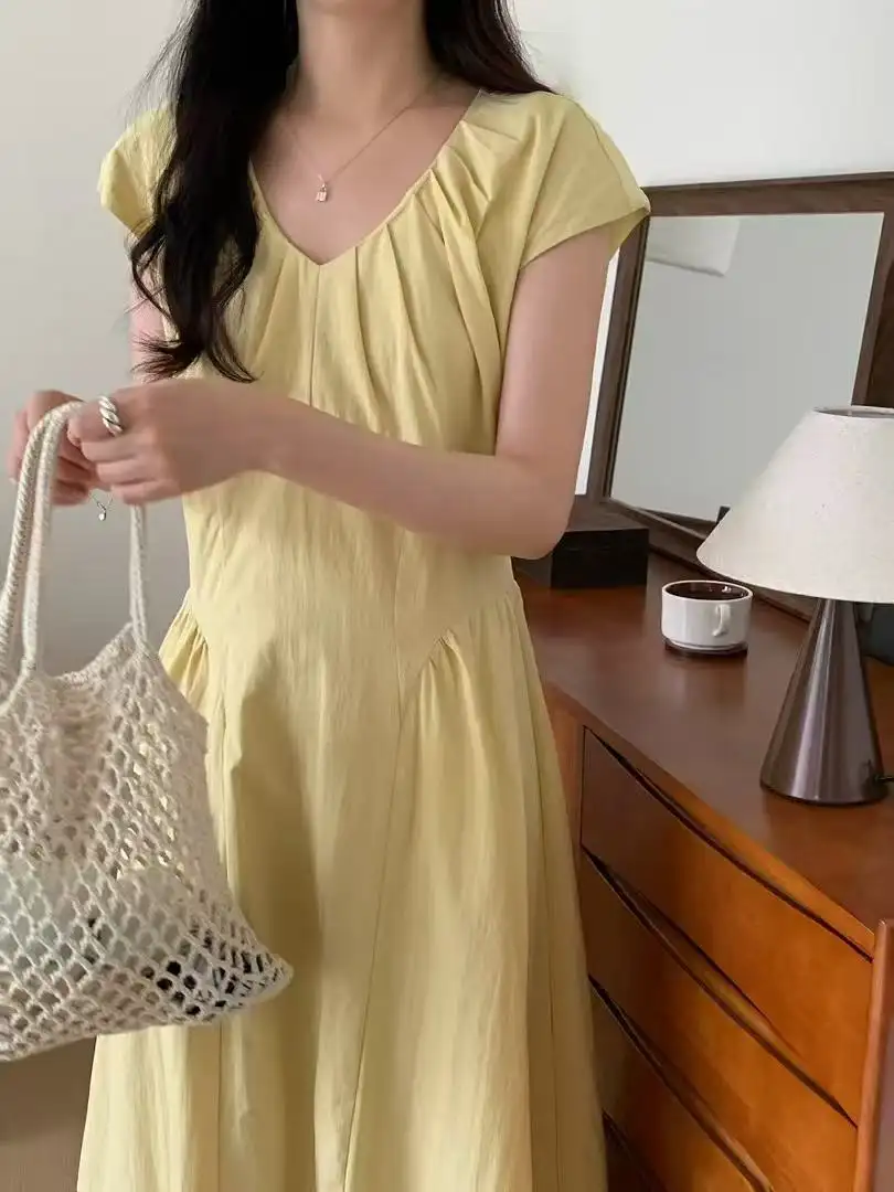 한국 스타일 압축 라운드 넥 원피스 상세 이미지 4