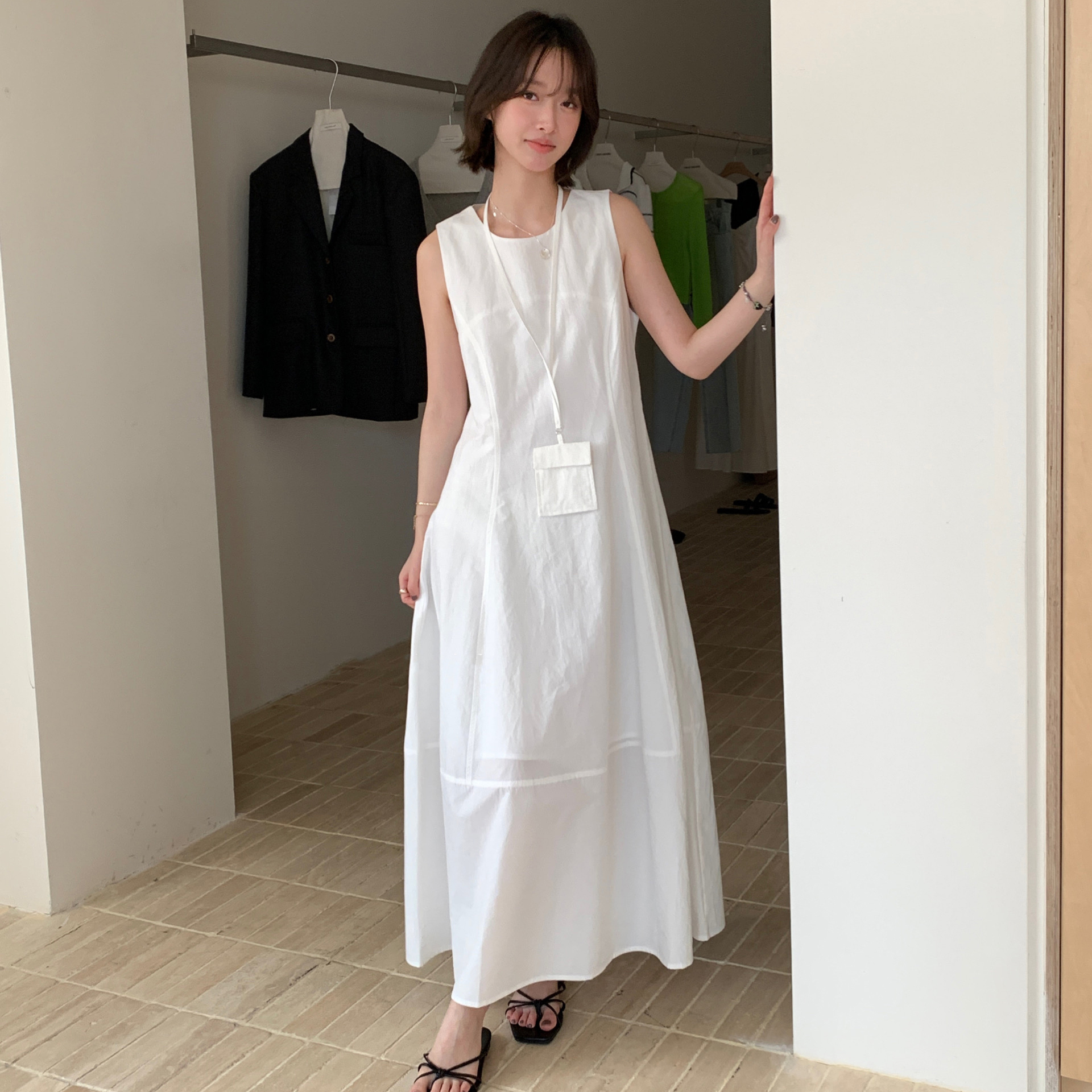 크기 있음 업데이트 한 부서 민소매 드레스 여름 루즈핏 슬림해 보이는 조끼 꽃밭 롱 스커트 경기 패키지