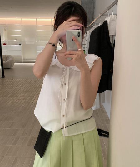 크기 있음 업데이트 한 부서 부드러운 프릴 칼라 면 린넨 조끼 얇은 스타일 슬림해 보이는 레이스업 맨위