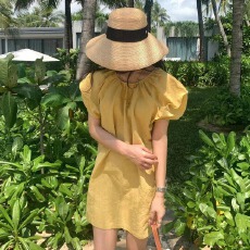 批发<b class='q'>清仓</b>特价 不退不换 小众 立体剪裁泡泡袖 设计感 宽松百搭<b class='q'>连衣裙</b>