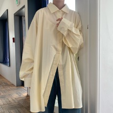 批发尺寸已更新 设计感小众衬<b class='q'>衫</b>女chic宽松后背开叉中长款落肩衬<b class='q'>衣</b>