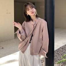 批发韩系<b class='q'>甜美</b>皮衣外套夹克短款韩系气质温柔百搭简约pu皮上衣 配包包