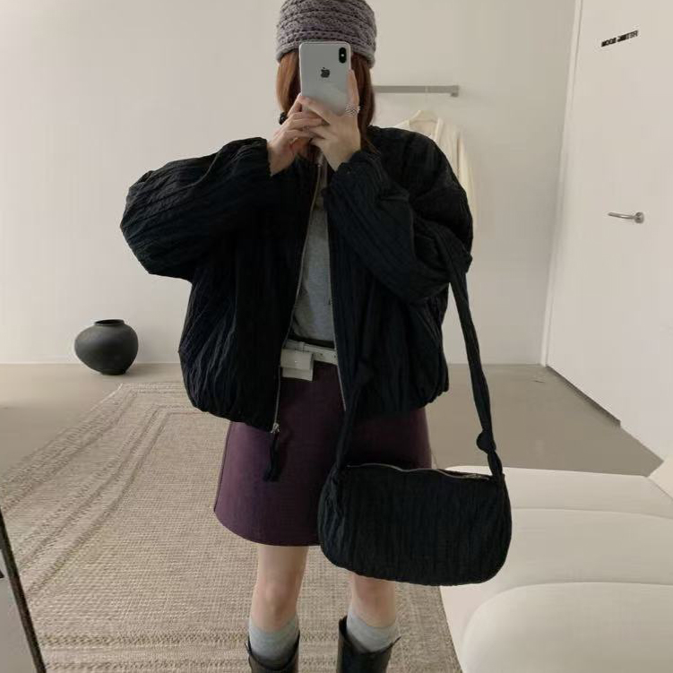 크기 있음 업데이트 한 부서 부드러운 품격 미니멀리즘 다용도 라운드 넥 지퍼 면 의류 재킷 경기 가방
