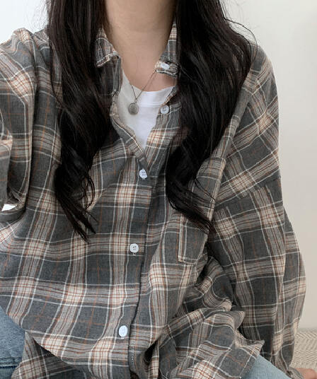 크기 있음 업데이트 다용도 출퇴근 폴로 칼라 격자 무늬 셔츠 루즈핏 편안함 체크무늬 셔츠