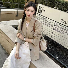 批发法式复古美拉德色系秋冬氛围感西装领单排扣麂皮绒外套<b class='q'>西服</b>