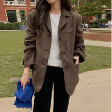 批发尺寸已更新法式复古秋冬氛围感麂皮绒外套<b class='q'>西装</b>领加绒内里保暖外套