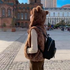 批发可爱小熊耳朵环保皮草马甲白色羊羔毛外套连帽皮毛一体宽松坎肩