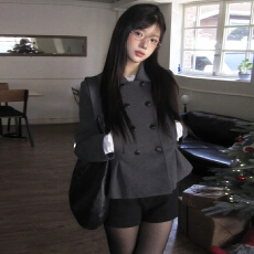 批发学院风<b class='q'>双排扣</b>拼接压褶<b class='q'>西装</b>毛呢短外套女2025冬季百搭显瘦呢子上衣