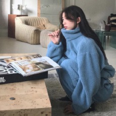 批发韩系温柔气质休闲版拉链高领卫衣 松紧腰宽松卫<b class='q'>裤</b> 秋冬保暖<b class='q'>套装</b>