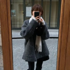 批发尺寸已更新 法式复古气质秋冬氛围感毛茸茸外套V领百搭毛呢<b class='q'>大</b>衣