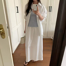 批发尺寸已更新 韩国CHIC加厚款简约通勤百搭纯色衬<b class='q'>衫</b>半身裙 套装