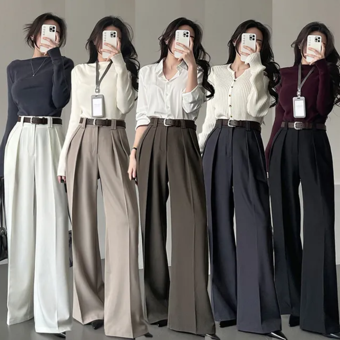 크기 있음 업데이트 작은 대중 미니멀리즘 하이웨이스트 플리츠 디자인 도루 센스 스트레이트 루즈핏 넓은 다리 바닥 청소 캐주얼 바지 긴 바지