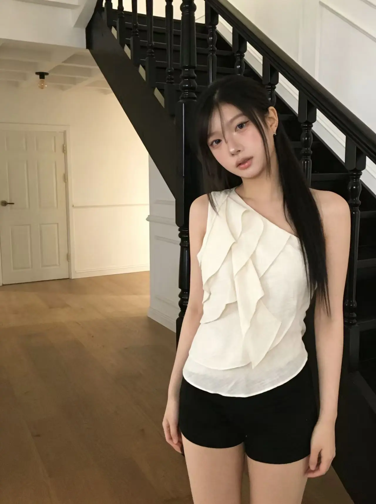 여성용 레이스 단추 슬리브리스 원피스 상세 이미지 3