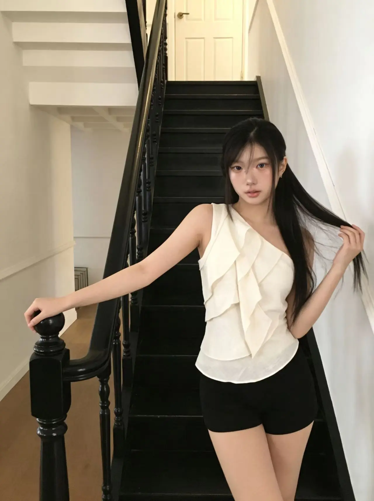 여성용 레이스 단추 슬리브리스 원피스 상세 이미지 4