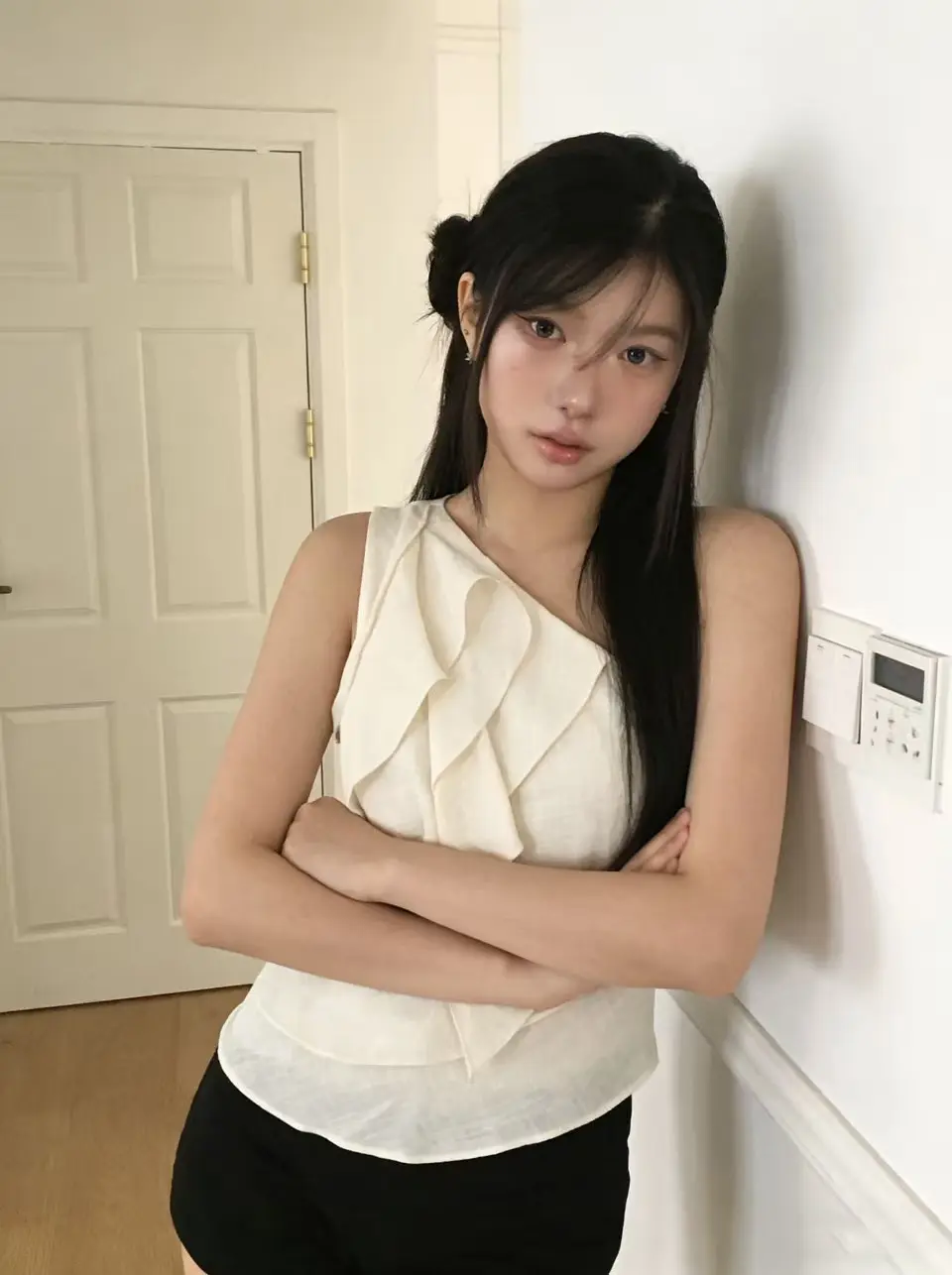 여성용 레이스 단추 슬리브리스 원피스 상세 이미지 5
