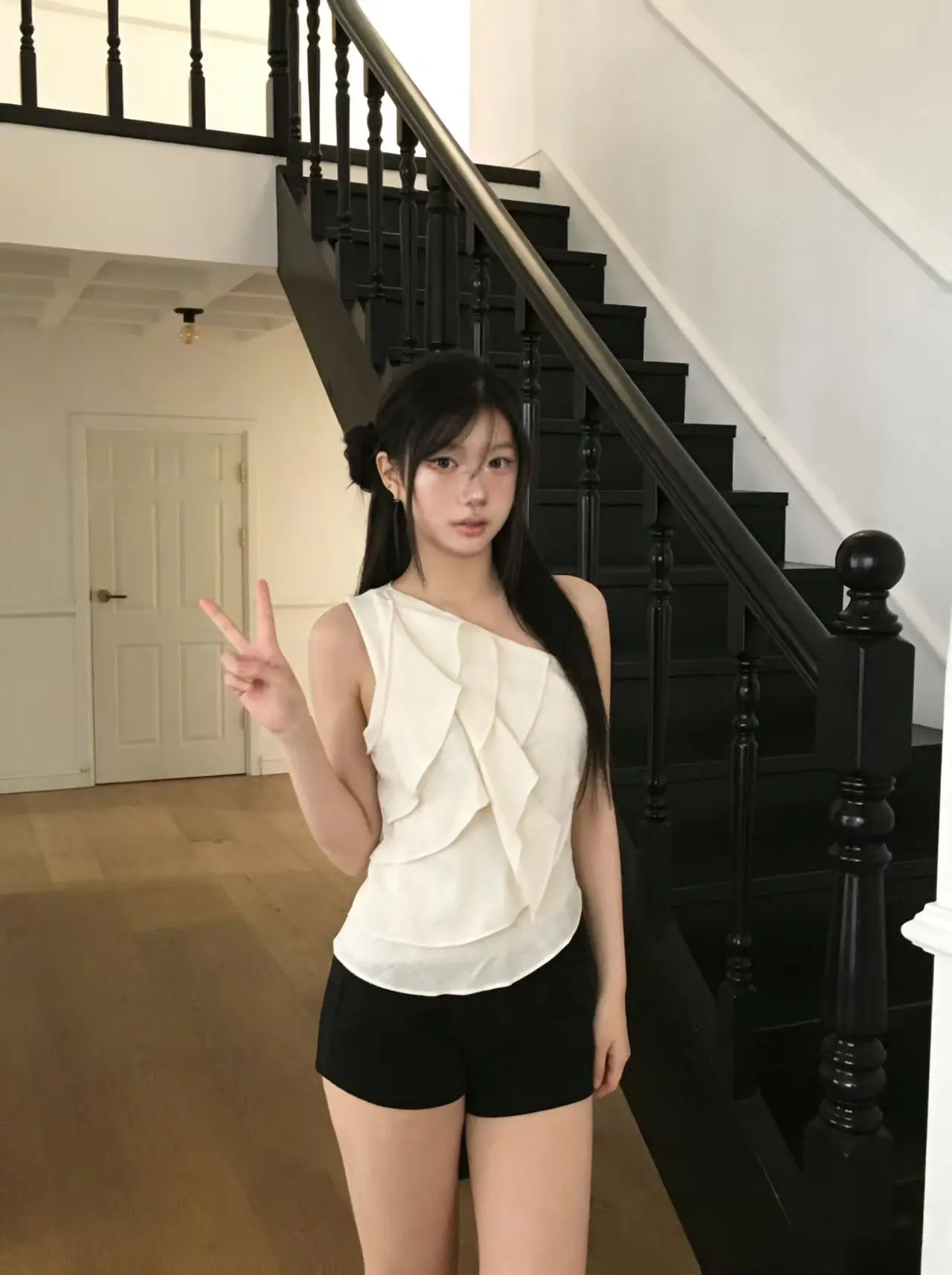 여성용 레이스 단추 슬리브리스 원피스 상세 이미지 6