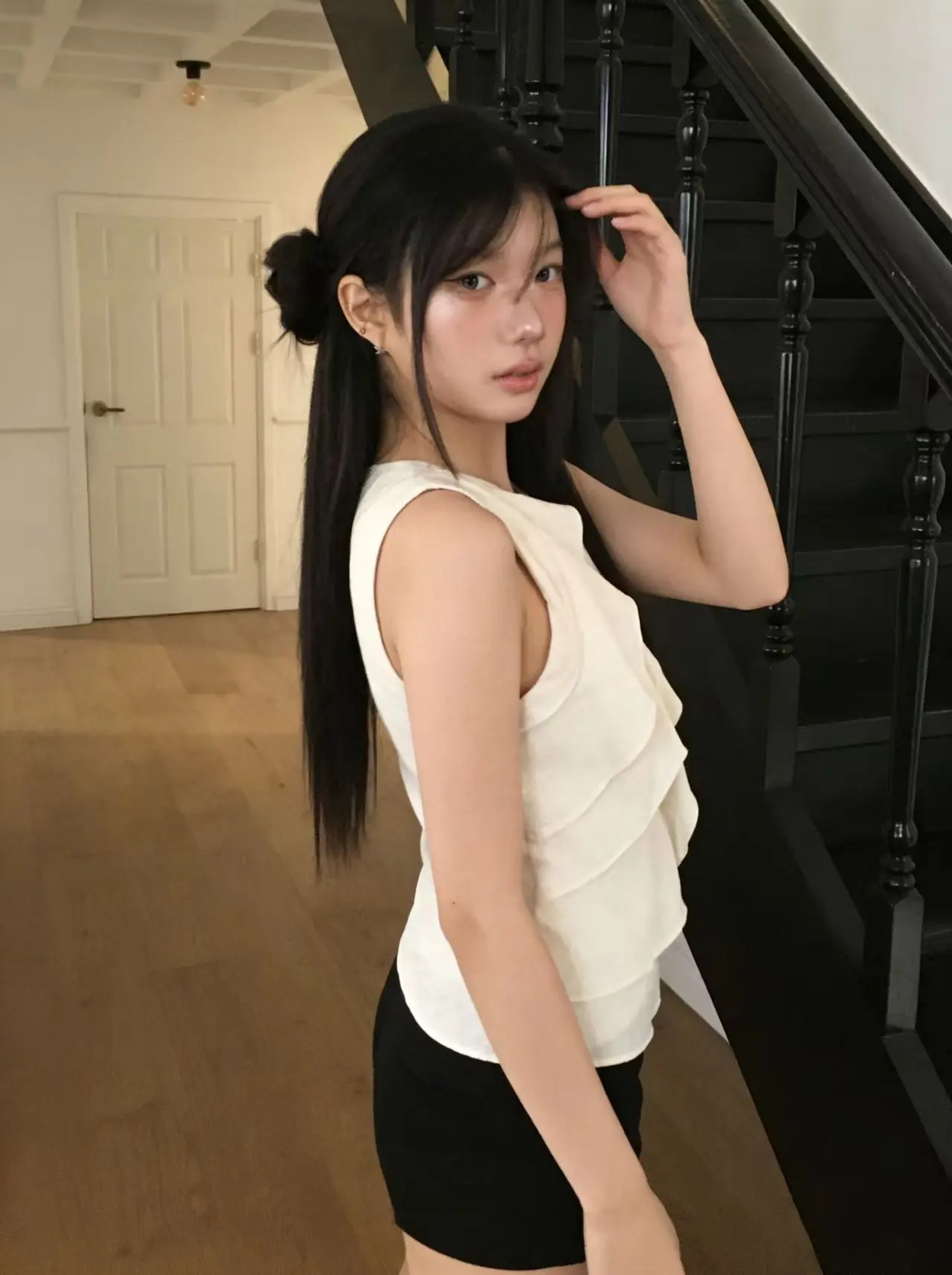여성용 레이스 단추 슬리브리스 원피스 상세 이미지 9