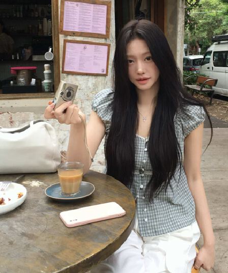 크기 있음 업데이트 프랑스식 레트로 연령 감소 귀여운 광장 칼라 체크무늬 허리 수축 슬림해 보이는 셔츠 여성용 짧은 소매 맨위