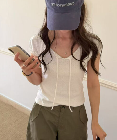 크기 있음 업데이트 한 부서 미니멀리즘 통기성 편안함 당겨서 전체 다용도 일상 프릴 티셔츠 맨위