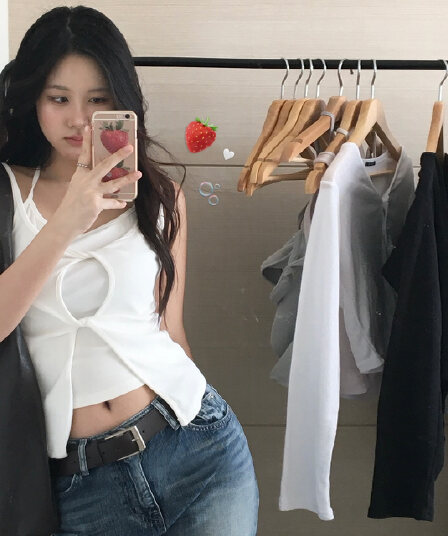 크기 있음 업데이트 한 부서 여름 미니멀리즘 두 조각 비틀림 홀로우 아웃 트임 디자인 슬림해 보이는 행침 목 조끼 맨위