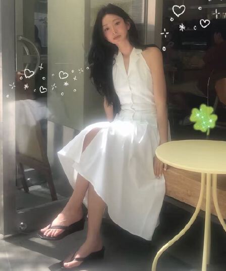 크기 있음 업데이트 프랑스식 레트로 영화 센스 작은 폴로 칼라 우아함 품격 행침 목 스타일 민소매 여성 드레스 여름