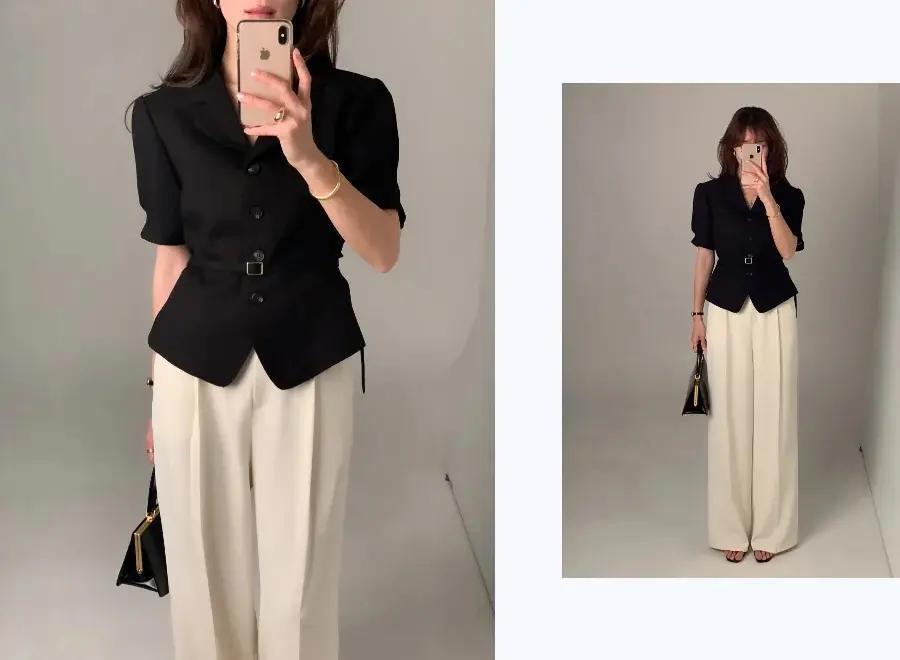 프렌치 스타일 셔츠 카라 단추 여밈 셔츠 상세 이미지 2
