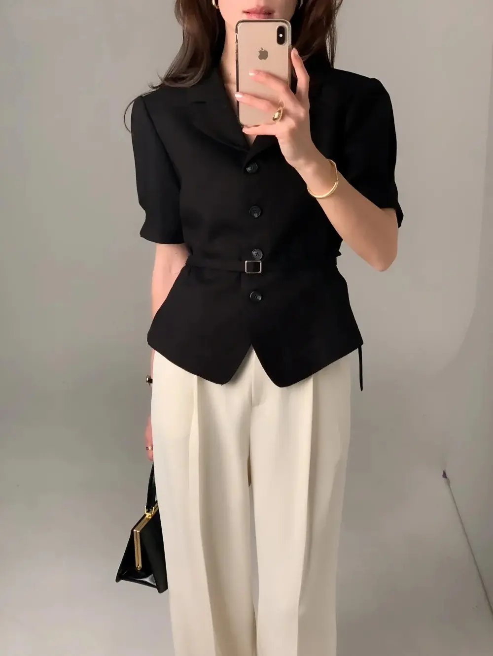 프렌치 스타일 셔츠 카라 단추 여밈 셔츠 상세 이미지 7