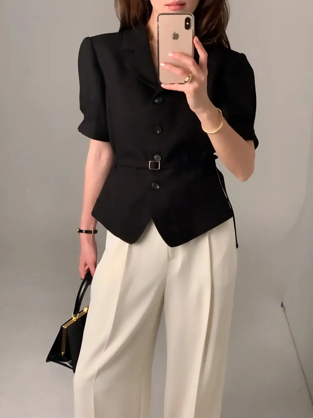 프렌치 스타일 셔츠 카라 단추 여밈 셔츠 상세 이미지 14