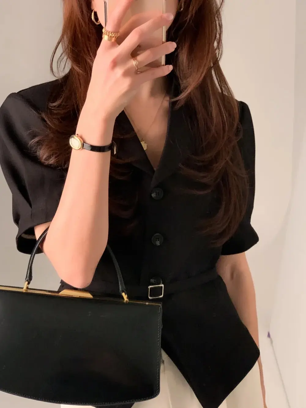 프렌치 스타일 셔츠 카라 단추 여밈 셔츠 상세 이미지 17