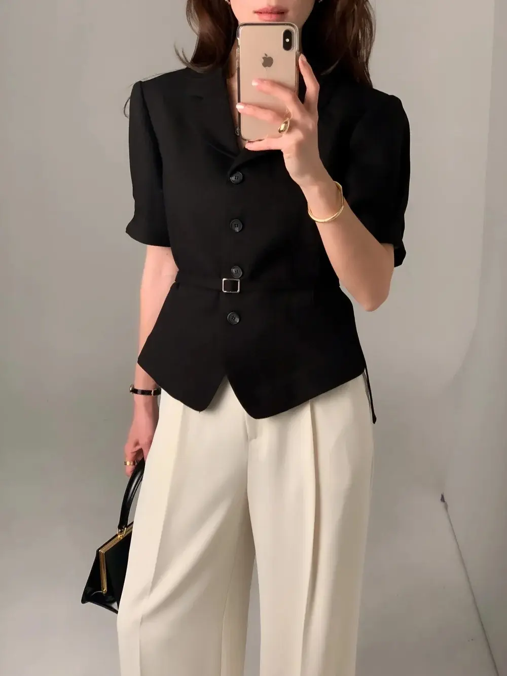 프렌치 스타일 셔츠 카라 단추 여밈 셔츠 상세 이미지 18