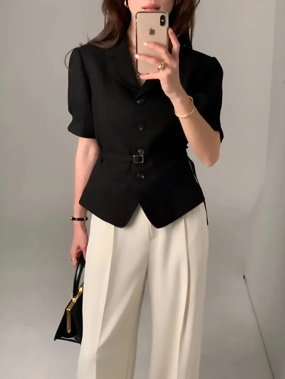 프렌치 스타일 셔츠 카라 단추 여밈 셔츠 상세 이미지 19