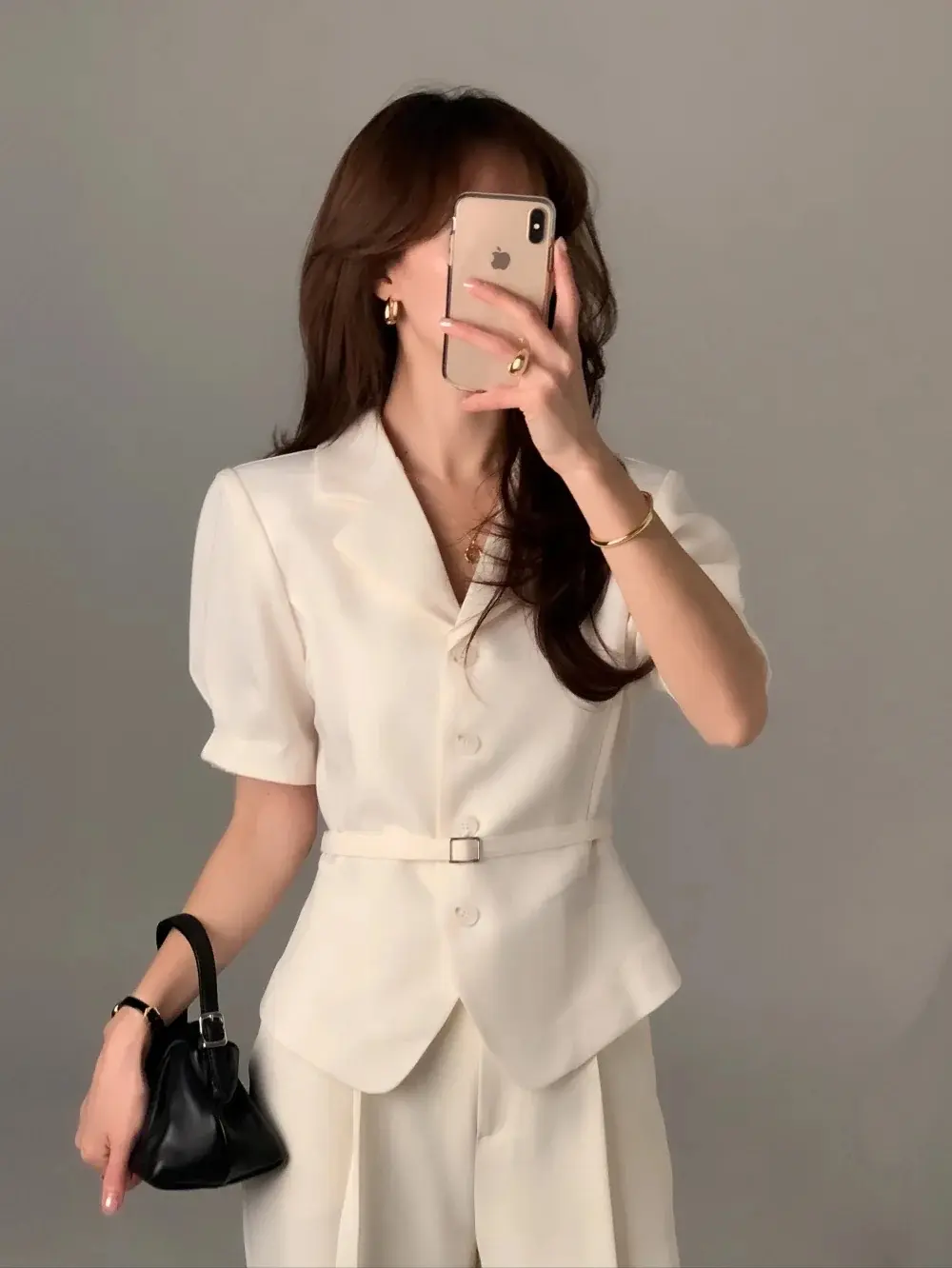프렌치 스타일 셔츠 카라 단추 여밈 셔츠 상세 이미지 27
