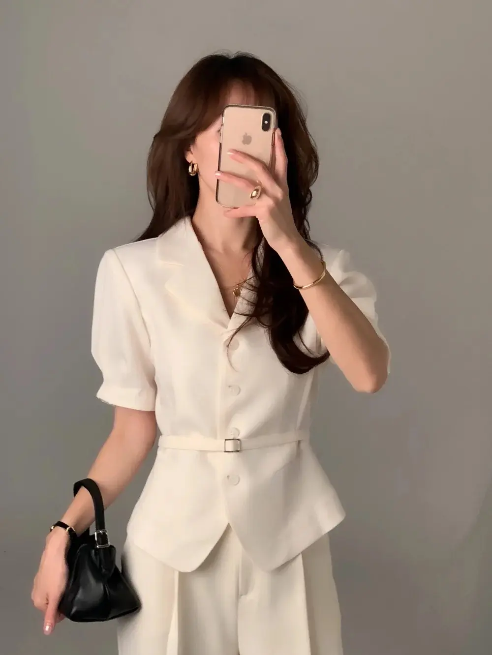 프렌치 스타일 셔츠 카라 단추 여밈 셔츠 상세 이미지 30