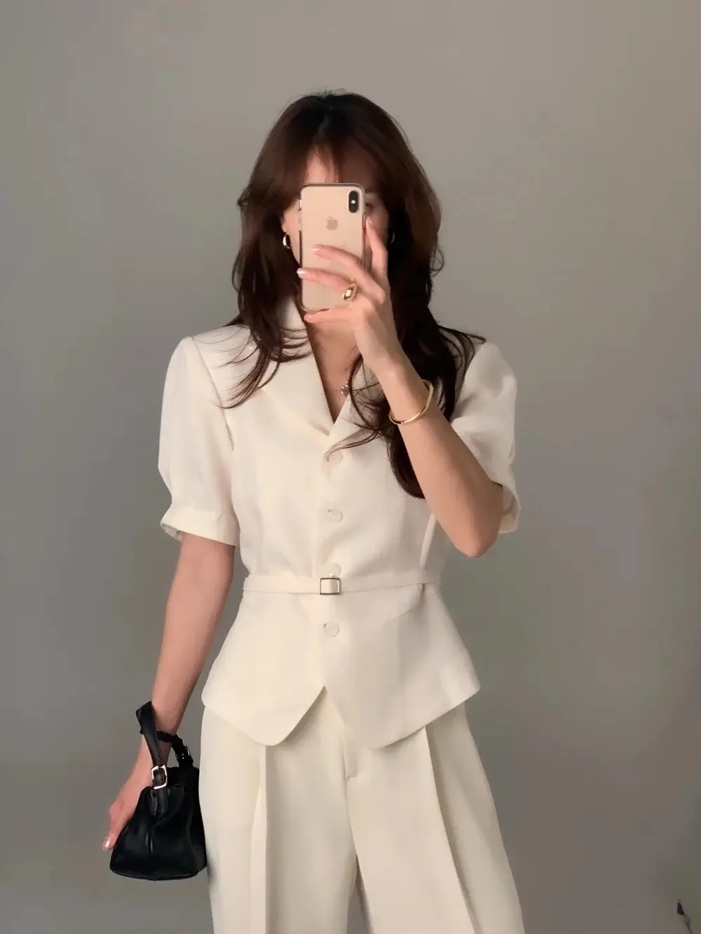 프렌치 스타일 셔츠 카라 단추 여밈 셔츠 상세 이미지 34