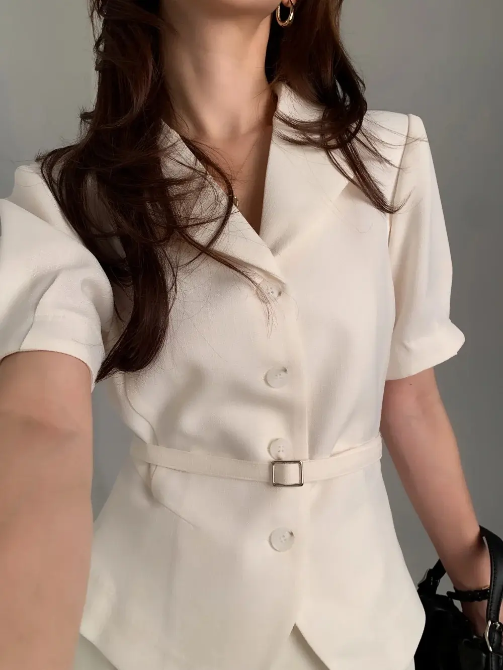 프렌치 스타일 셔츠 카라 단추 여밈 셔츠 상세 이미지 35