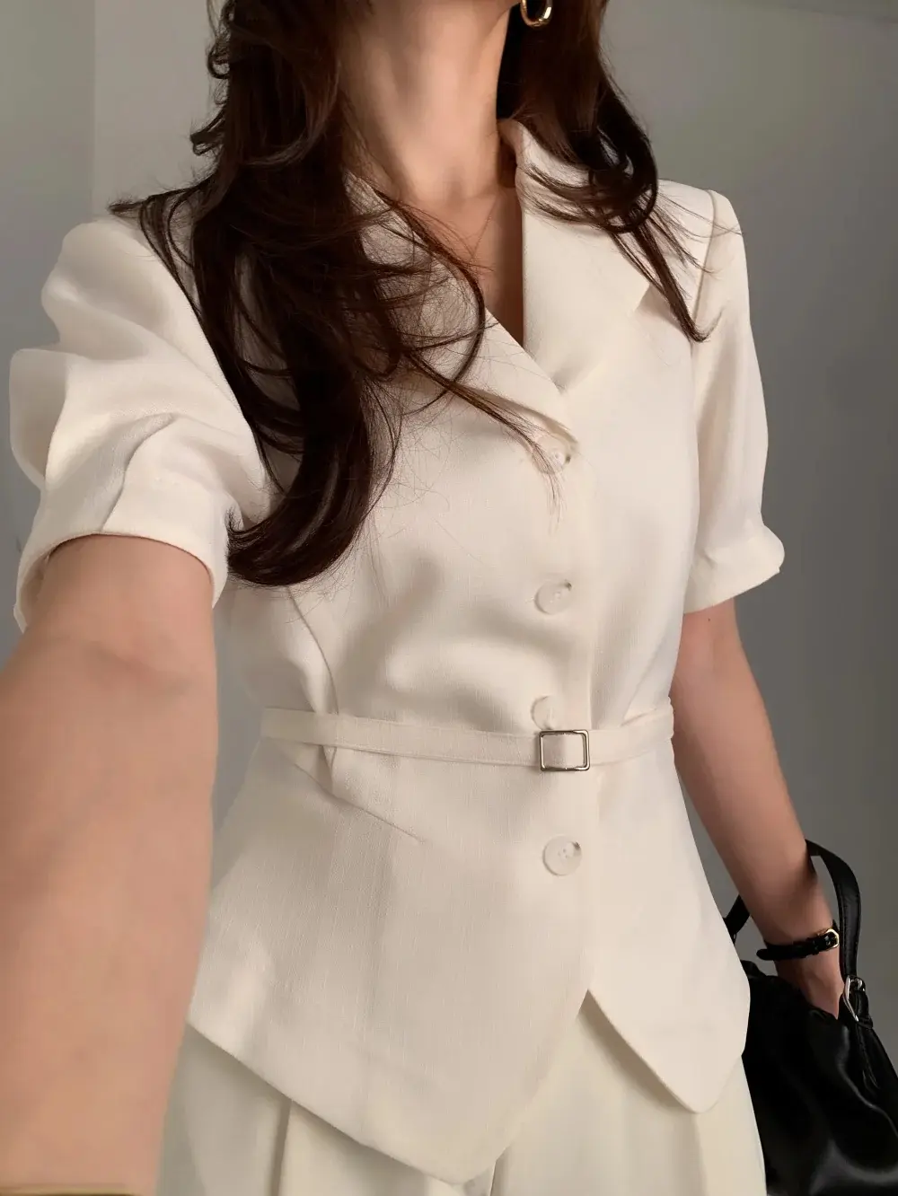 프렌치 스타일 셔츠 카라 단추 여밈 셔츠 상세 이미지 36
