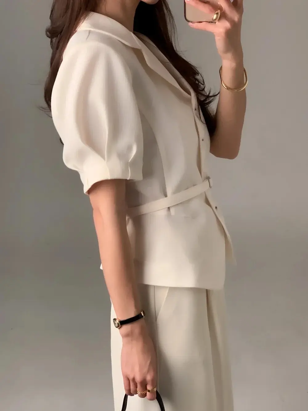 프렌치 스타일 셔츠 카라 단추 여밈 셔츠 상세 이미지 40