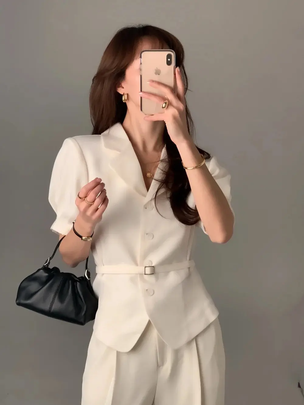 프렌치 스타일 셔츠 카라 단추 여밈 셔츠 상세 이미지 45