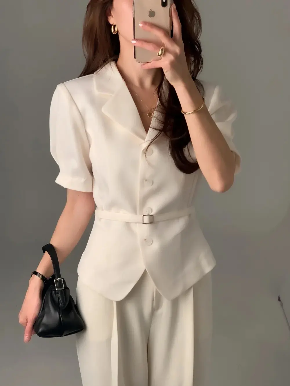 프렌치 스타일 셔츠 카라 단추 여밈 셔츠 상세 이미지 47