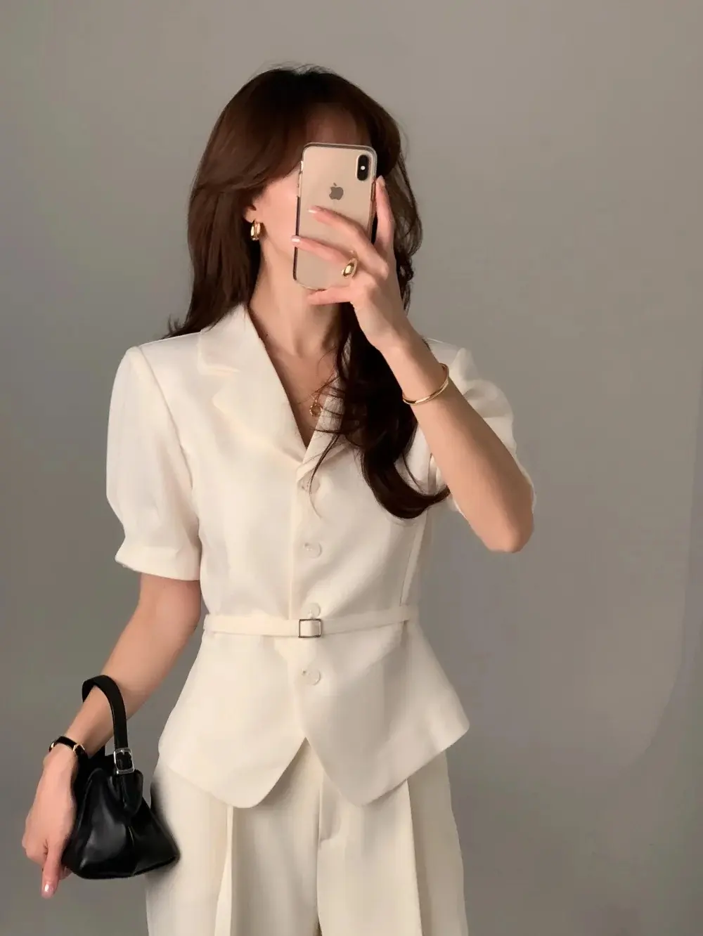 프렌치 스타일 셔츠 카라 단추 여밈 셔츠 상세 이미지 48