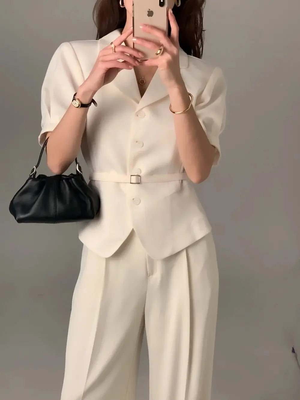 프렌치 스타일 셔츠 카라 단추 여밈 셔츠 상세 이미지 49