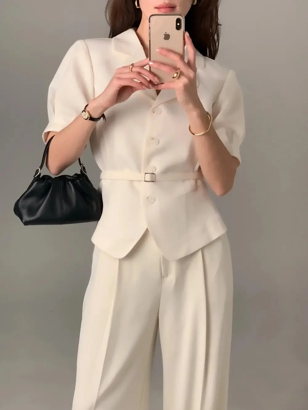 프렌치 스타일 셔츠 카라 단추 여밈 셔츠 상세 이미지 50