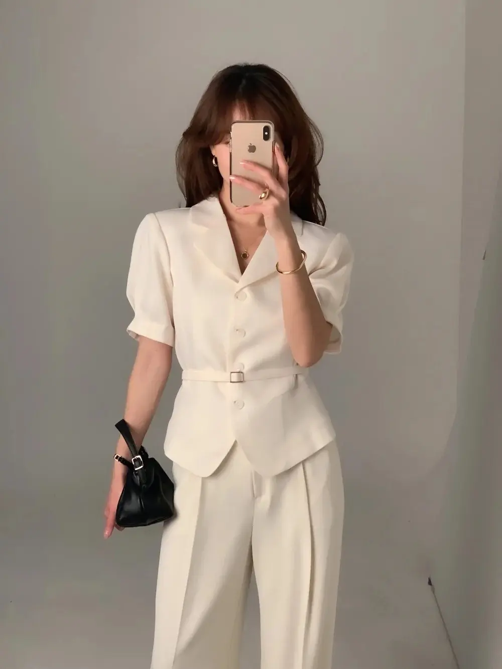 프렌치 스타일 셔츠 카라 단추 여밈 셔츠 상세 이미지 51