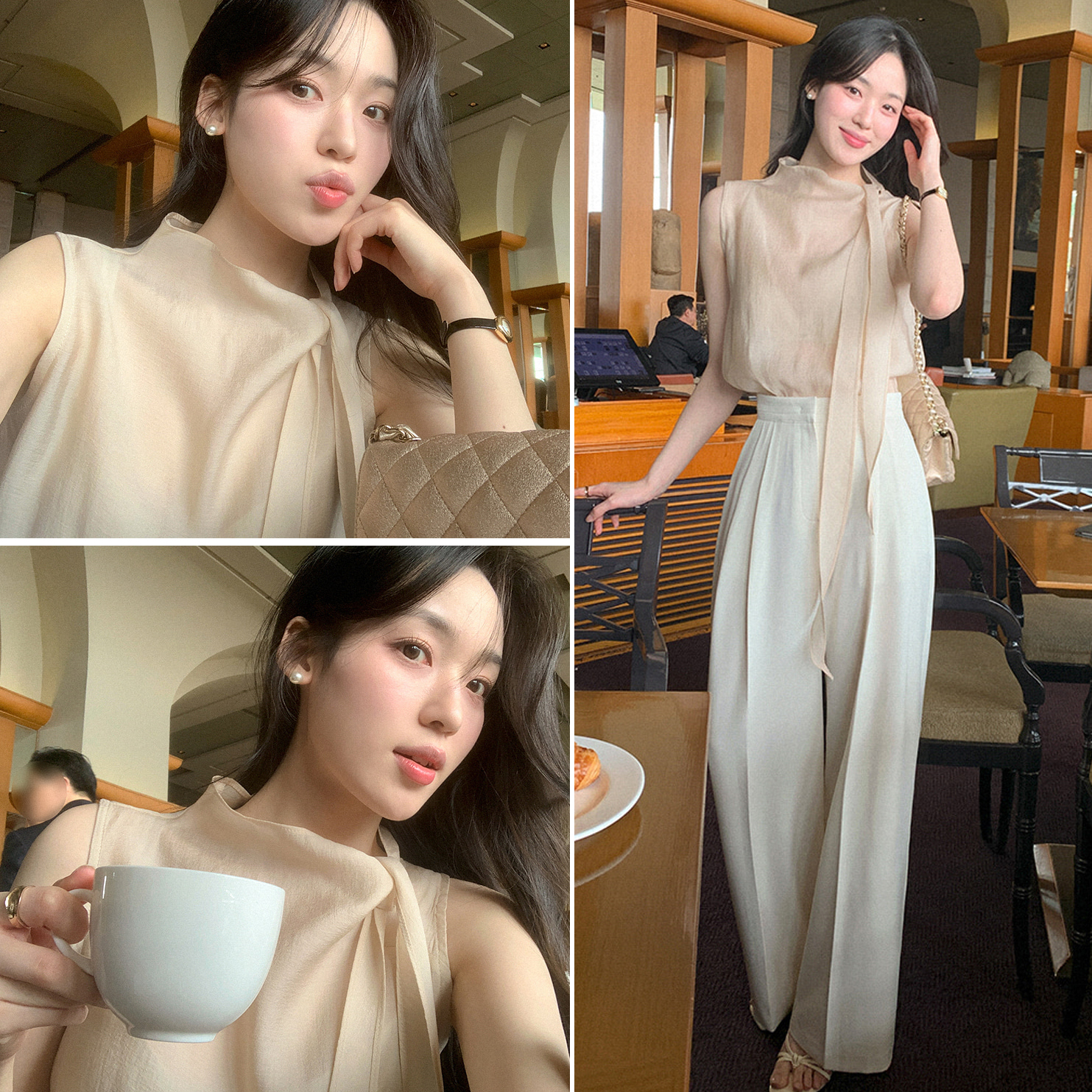 한 부서 반하이넥 리본 디자인 센스 조끼 여성 셔츠 여름 새로운 우아함 품격 얇은 스타일 쉬폰 톱