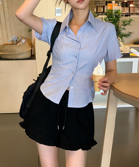 한 부서 미니멀리즘 허리 수축 폴로 칼라 일상 얼마 요? 다용도 스트라이프 인터넷 색상 출퇴근 다용도 셔츠 맨위
