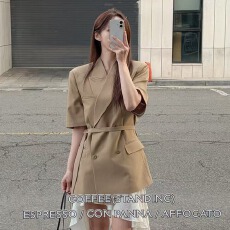 批发INS韩系简约气质西装领单排扣系带收腰显瘦短袖西装外套<b class='q'>夏</b>季